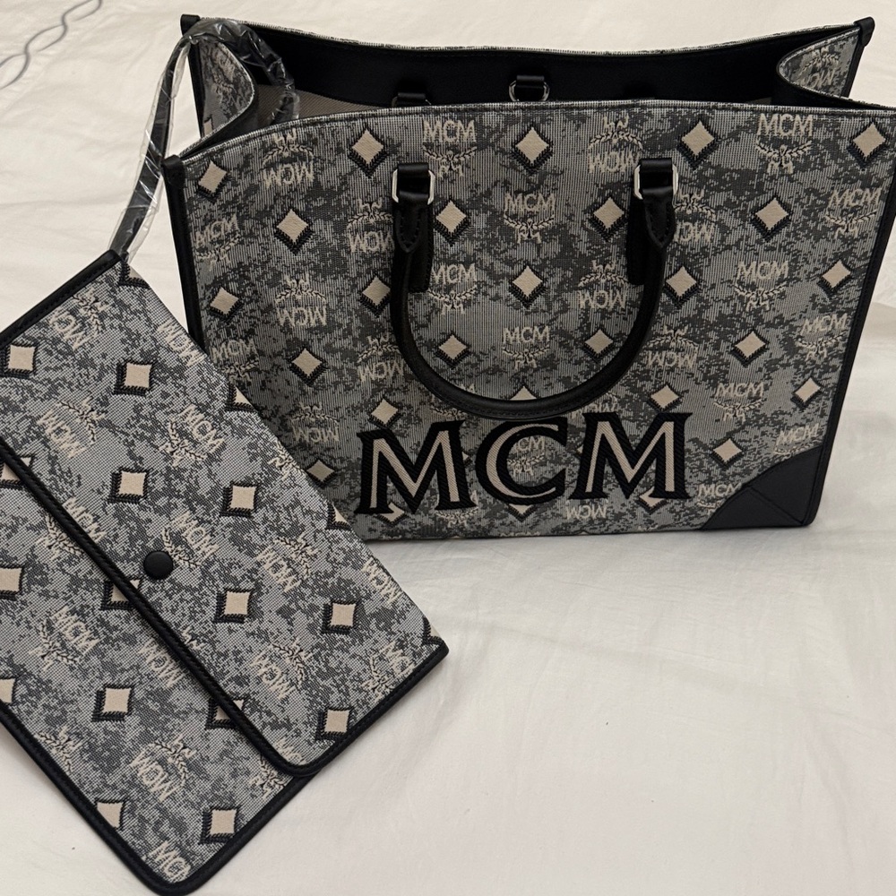 MCM Black and blue  Logo Tote